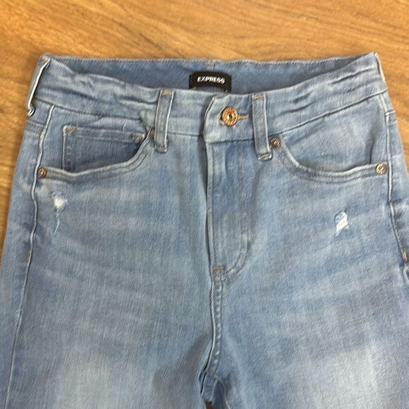Express High Rise Raw Hem Cropped Flare Ripped Jeans Size S/R (0/2/4) - Picture 6 of 11